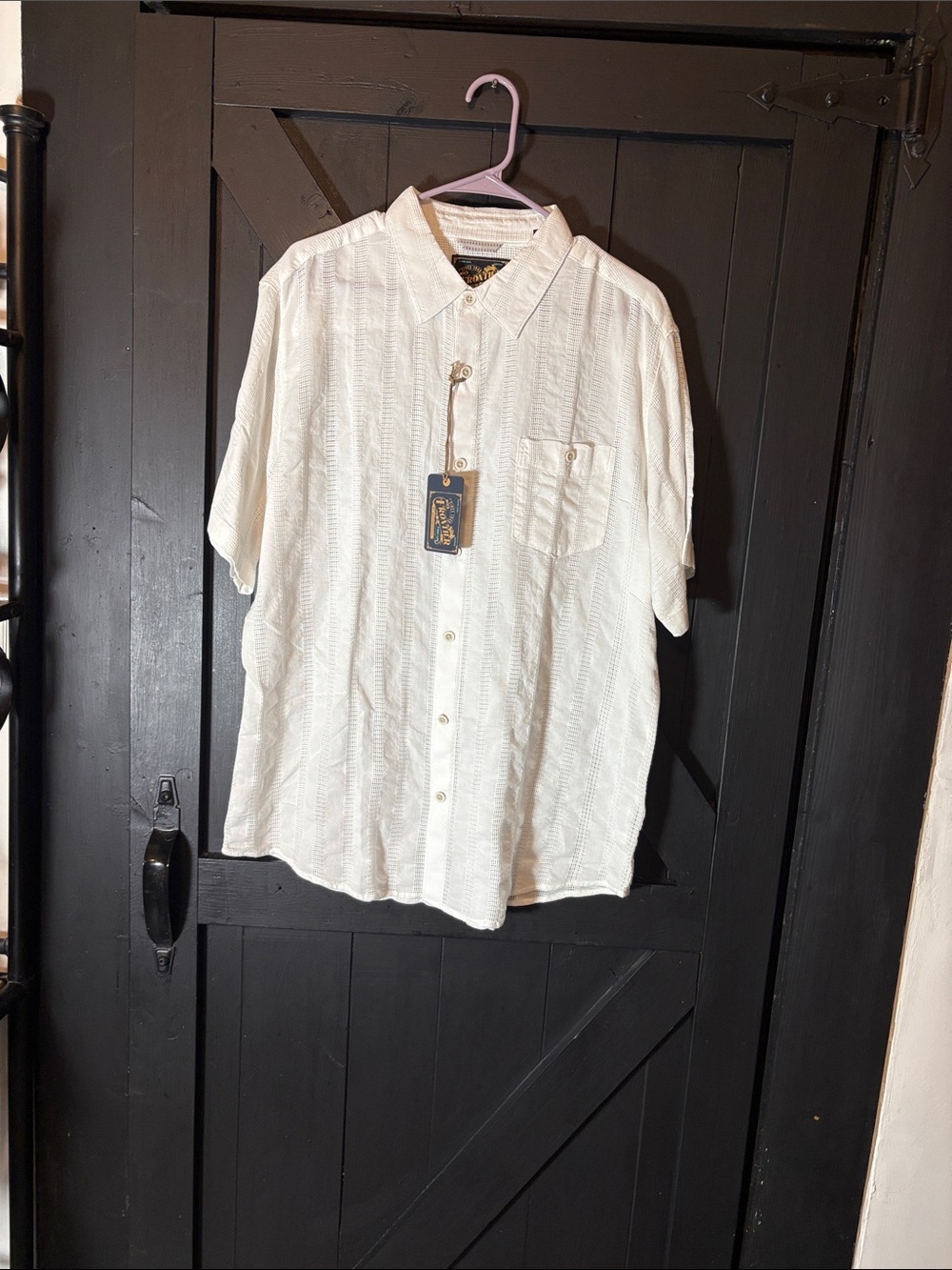 Weatherproof White Short Sleeve Textured Button-Down Shirt